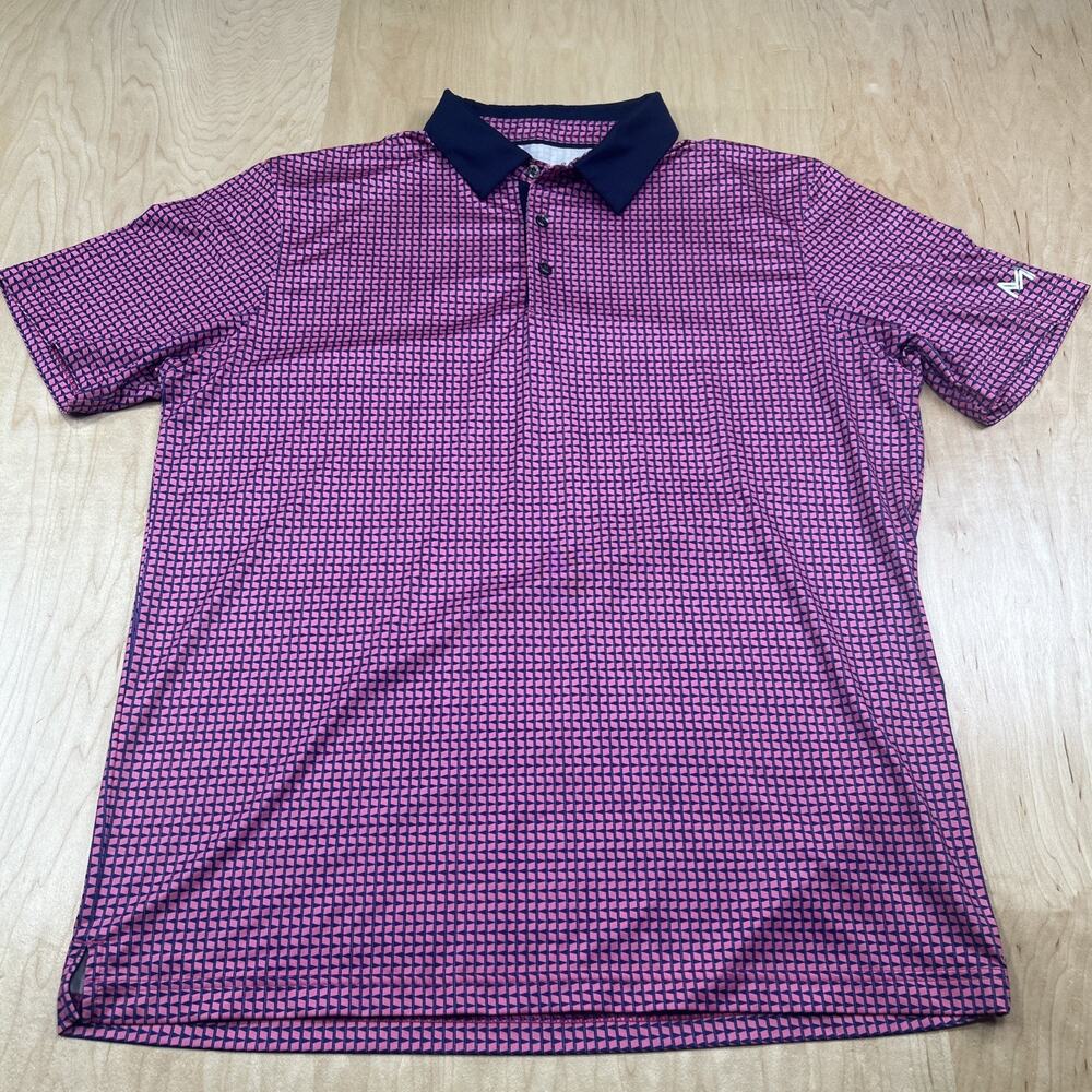 MAELREG Mens Large Performance Polo Shirt Pink Navy Geometric Golf Athletic